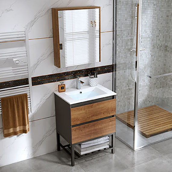 Traditional Sink Vanity Wooden Vanity Cabinet with Mirror Cabinet Vanity & Faucet & Mirror Cabinet 24"L x 19"W x 20"H Without Legs Clearhalo 'Bathroom Remodel & Bathroom Fixtures' 'Bathroom Vanities' 'bathroom_vanities' 'Home Improvement' 'home_improvement' 'home_improvement_bathroom_vanities' 6772435