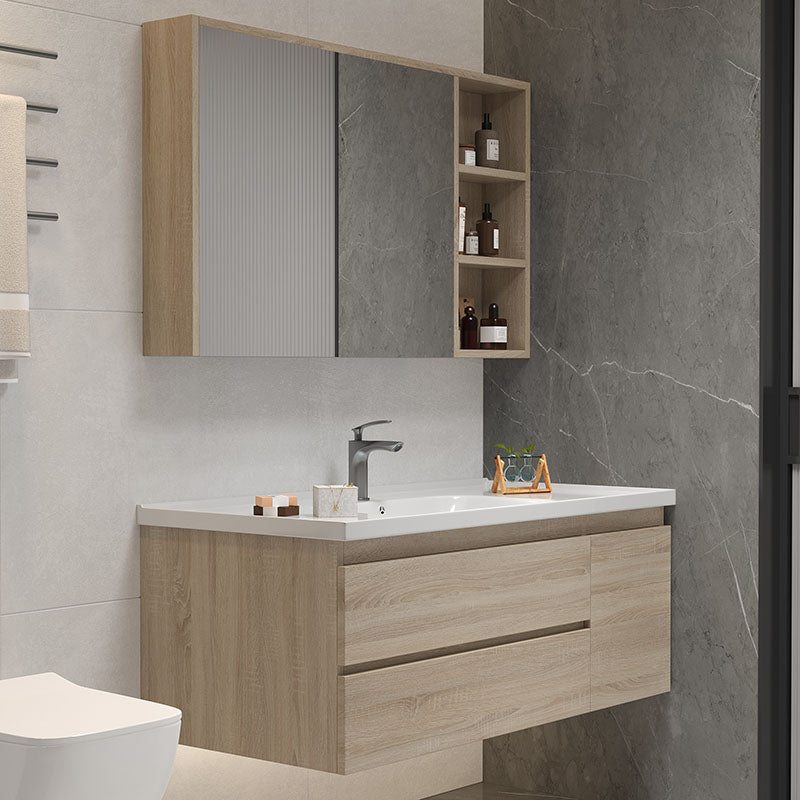 Wall-Mounted Bath Vanity Single Sink Door Rectangle Mirror Bathroom Vanity with Drawers Clearhalo 'Bathroom Remodel & Bathroom Fixtures' 'Bathroom Vanities' 'bathroom_vanities' 'Home Improvement' 'home_improvement' 'home_improvement_bathroom_vanities' 6772507