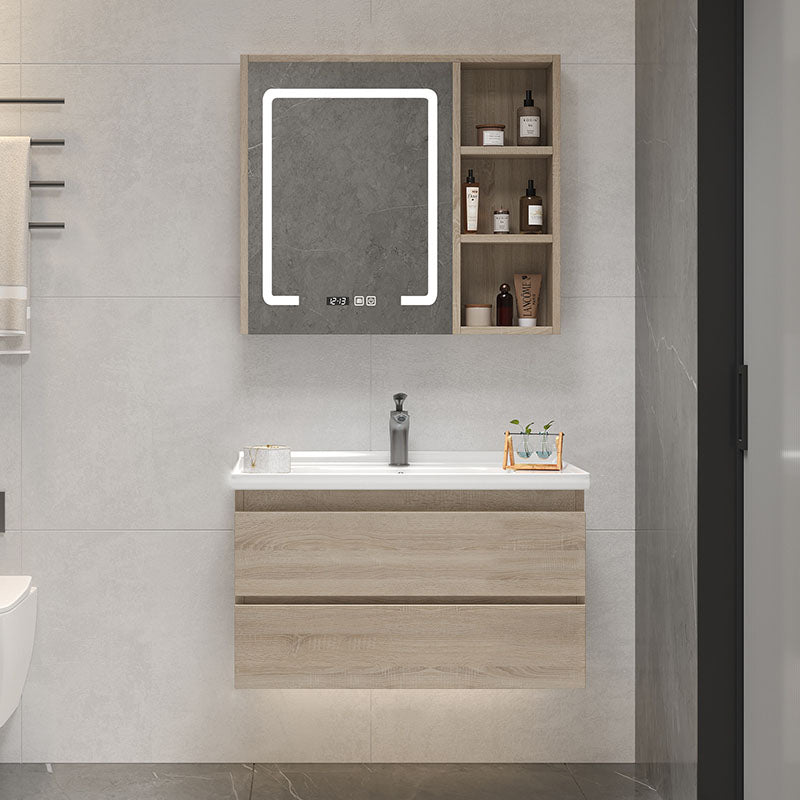 Wall-Mounted Bath Vanity Single Sink Door Rectangle Mirror Bathroom Vanity with Drawers Vanity & Faucet & Smart Medicine Cabinet 28"L x 19"W x 20"H Clearhalo 'Bathroom Remodel & Bathroom Fixtures' 'Bathroom Vanities' 'bathroom_vanities' 'Home Improvement' 'home_improvement' 'home_improvement_bathroom_vanities' 6772508