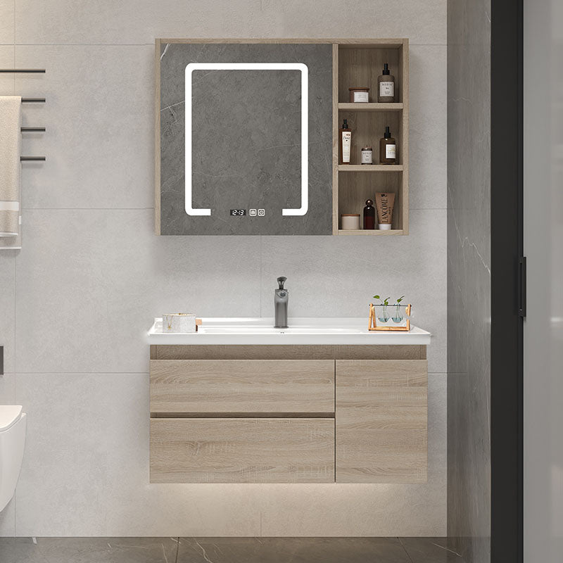 Wall-Mounted Bath Vanity Single Sink Door Rectangle Mirror Bathroom Vanity with Drawers Vanity & Faucet & Smart Medicine Cabinet 32"L x 19"W x 20"H Clearhalo 'Bathroom Remodel & Bathroom Fixtures' 'Bathroom Vanities' 'bathroom_vanities' 'Home Improvement' 'home_improvement' 'home_improvement_bathroom_vanities' 6772510