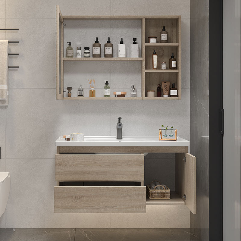 Wall-Mounted Bath Vanity Single Sink Door Rectangle Mirror Bathroom Vanity with Drawers Clearhalo 'Bathroom Remodel & Bathroom Fixtures' 'Bathroom Vanities' 'bathroom_vanities' 'Home Improvement' 'home_improvement' 'home_improvement_bathroom_vanities' 6772513