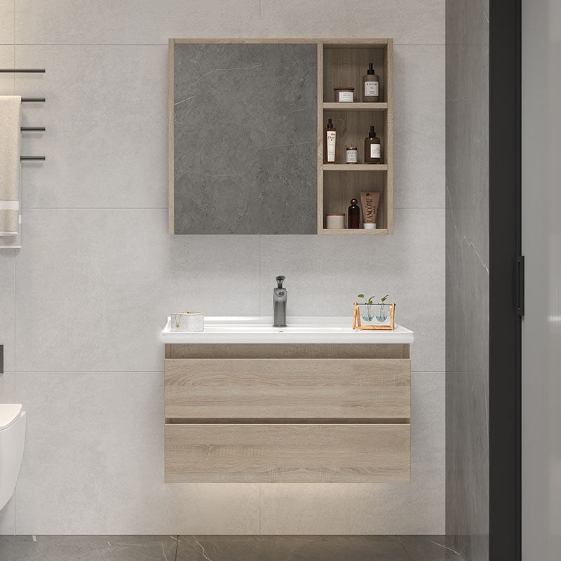 Wall-Mounted Bath Vanity Single Sink Door Rectangle Mirror Bathroom Vanity with Drawers Vanity & Faucet & Mirror Cabinet 28"L x 19"W x 20"H Clearhalo 'Bathroom Remodel & Bathroom Fixtures' 'Bathroom Vanities' 'bathroom_vanities' 'Home Improvement' 'home_improvement' 'home_improvement_bathroom_vanities' 6772525