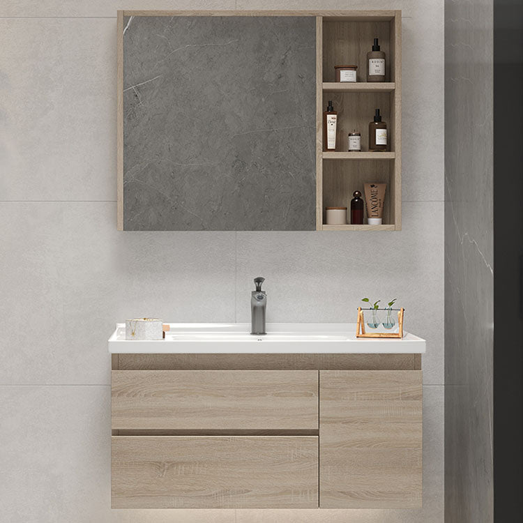 Wall-Mounted Bath Vanity Single Sink Door Rectangle Mirror Bathroom Vanity with Drawers Clearhalo 'Bathroom Remodel & Bathroom Fixtures' 'Bathroom Vanities' 'bathroom_vanities' 'Home Improvement' 'home_improvement' 'home_improvement_bathroom_vanities' 6772527