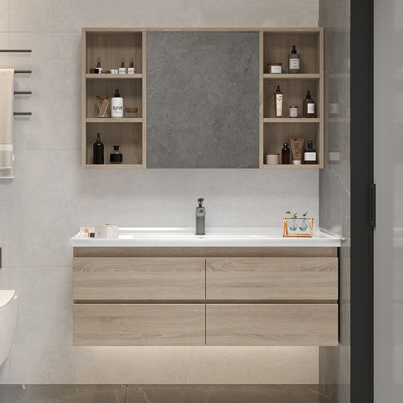 Wall-Mounted Bath Vanity Single Sink Door Rectangle Mirror Bathroom Vanity with Drawers Vanity & Faucet & Mirror Cabinet Clearhalo 'Bathroom Remodel & Bathroom Fixtures' 'Bathroom Vanities' 'bathroom_vanities' 'Home Improvement' 'home_improvement' 'home_improvement_bathroom_vanities' 6772530