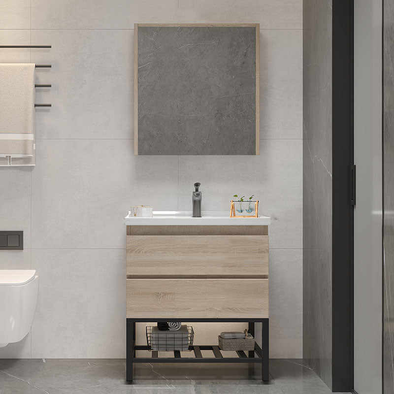 Wall-Mounted Bath Vanity Single Sink Door Rectangle Mirror Bathroom Vanity with Drawers Vanity & Faucet & Mirror Cabinet 24"L x 19"W x 32"H Clearhalo 'Bathroom Remodel & Bathroom Fixtures' 'Bathroom Vanities' 'bathroom_vanities' 'Home Improvement' 'home_improvement' 'home_improvement_bathroom_vanities' 6772531