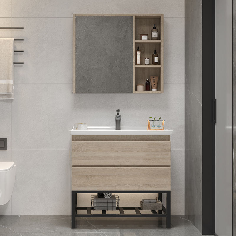 Wall-Mounted Bath Vanity Single Sink Door Rectangle Mirror Bathroom Vanity with Drawers Vanity & Faucet & Mirror Cabinet 28"L x 19"W x 32"H Clearhalo 'Bathroom Remodel & Bathroom Fixtures' 'Bathroom Vanities' 'bathroom_vanities' 'Home Improvement' 'home_improvement' 'home_improvement_bathroom_vanities' 6772532