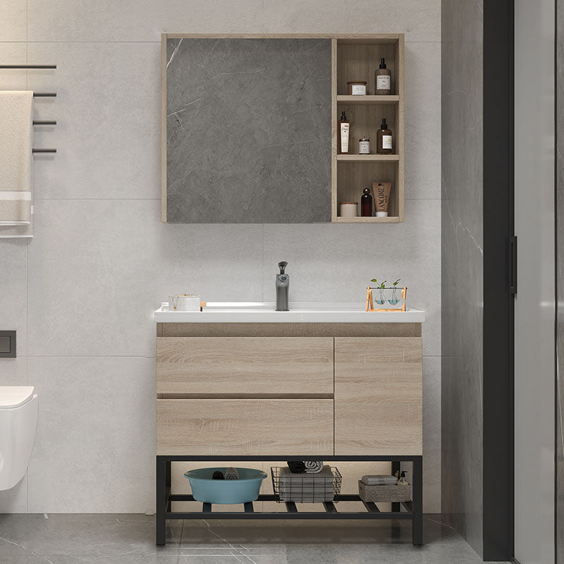 Wall-Mounted Bath Vanity Single Sink Door Rectangle Mirror Bathroom Vanity with Drawers Vanity & Faucet & Mirror Cabinet 32"L x 19"W x 32"H Clearhalo 'Bathroom Remodel & Bathroom Fixtures' 'Bathroom Vanities' 'bathroom_vanities' 'Home Improvement' 'home_improvement' 'home_improvement_bathroom_vanities' 6772533