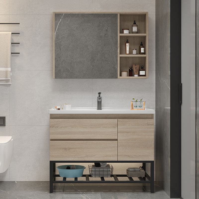 Wall-Mounted Bath Vanity Single Sink Door Rectangle Mirror Bathroom Vanity with Drawers Vanity & Faucet & Mirror Cabinet Clearhalo 'Bathroom Remodel & Bathroom Fixtures' 'Bathroom Vanities' 'bathroom_vanities' 'Home Improvement' 'home_improvement' 'home_improvement_bathroom_vanities' 6772534
