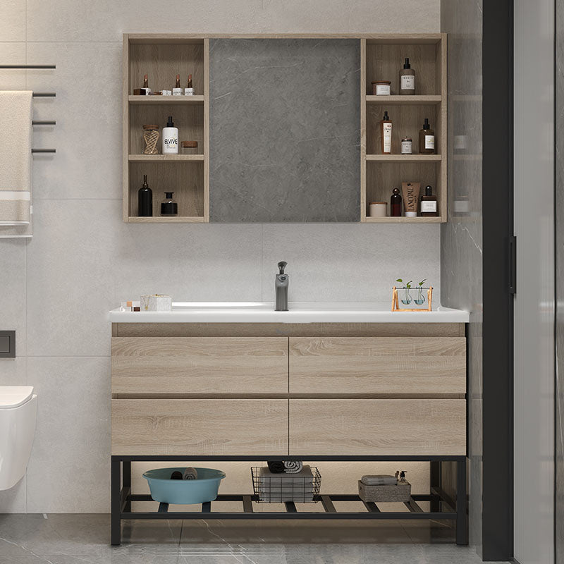 Wall-Mounted Bath Vanity Single Sink Door Rectangle Mirror Bathroom Vanity with Drawers Vanity & Faucet & Mirror Cabinet Clearhalo 'Bathroom Remodel & Bathroom Fixtures' 'Bathroom Vanities' 'bathroom_vanities' 'Home Improvement' 'home_improvement' 'home_improvement_bathroom_vanities' 6772535