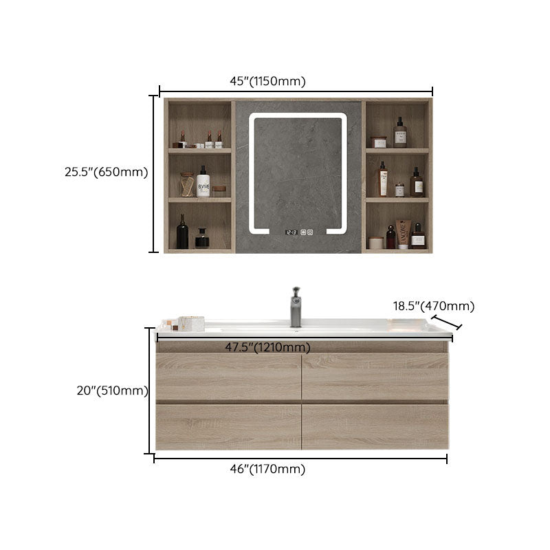 Wall-Mounted Bath Vanity Single Sink Door Rectangle Mirror Bathroom Vanity with Drawers Clearhalo 'Bathroom Remodel & Bathroom Fixtures' 'Bathroom Vanities' 'bathroom_vanities' 'Home Improvement' 'home_improvement' 'home_improvement_bathroom_vanities' 6772554