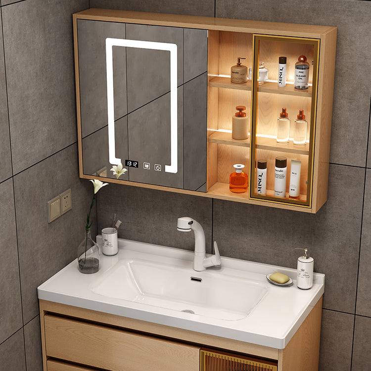 Wall Mount Vanity Mirror Single Sink Rectangle Door Wood Vanity with Drawers Clearhalo 'Bathroom Remodel & Bathroom Fixtures' 'Bathroom Vanities' 'bathroom_vanities' 'Home Improvement' 'home_improvement' 'home_improvement_bathroom_vanities' 6772630