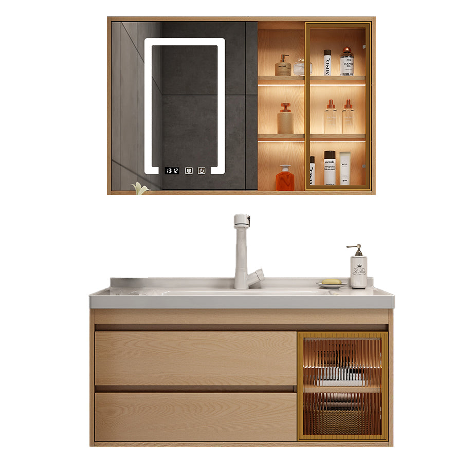 Wall Mount Vanity Mirror Single Sink Rectangle Door Wood Vanity with Drawers Clearhalo 'Bathroom Remodel & Bathroom Fixtures' 'Bathroom Vanities' 'bathroom_vanities' 'Home Improvement' 'home_improvement' 'home_improvement_bathroom_vanities' 6772635