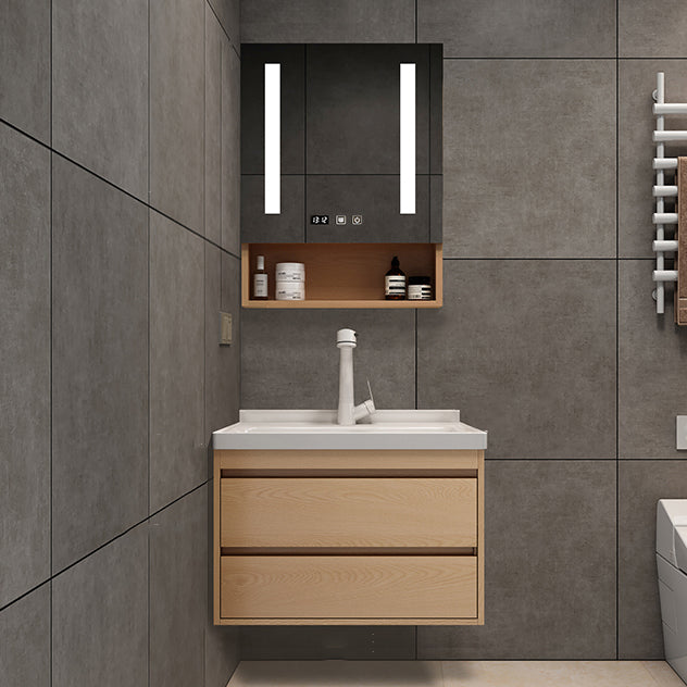 Wall Mount Vanity Mirror Single Sink Rectangle Door Wood Vanity with Drawers Vanity & Faucet & Mirror Cabinet Smart Control Included Clearhalo 'Bathroom Remodel & Bathroom Fixtures' 'Bathroom Vanities' 'bathroom_vanities' 'Home Improvement' 'home_improvement' 'home_improvement_bathroom_vanities' 6772636