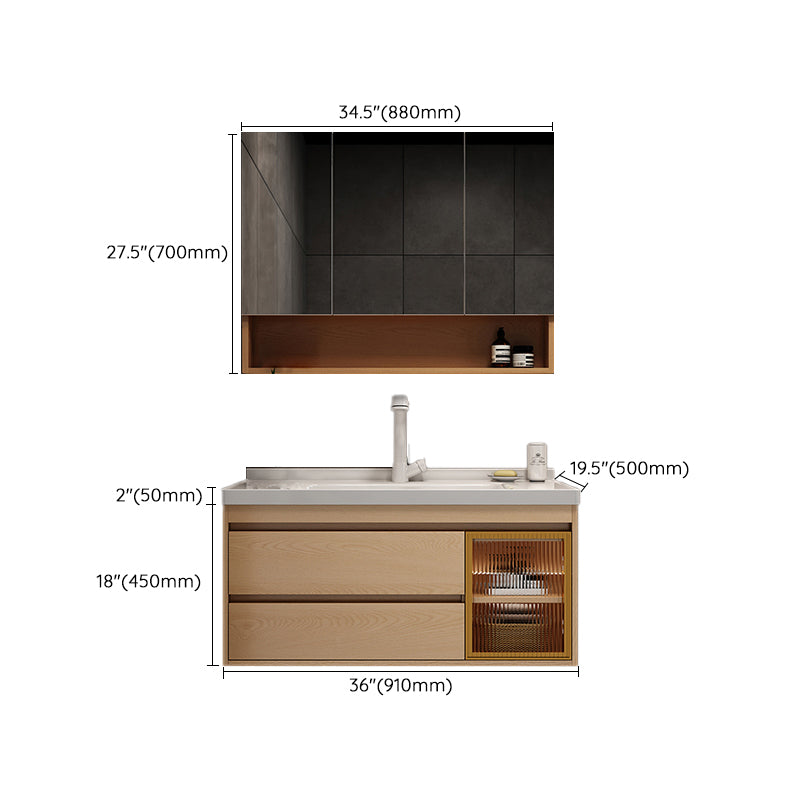 Wall Mount Vanity Mirror Single Sink Rectangle Door Wood Vanity with Drawers Clearhalo 'Bathroom Remodel & Bathroom Fixtures' 'Bathroom Vanities' 'bathroom_vanities' 'Home Improvement' 'home_improvement' 'home_improvement_bathroom_vanities' 6772652