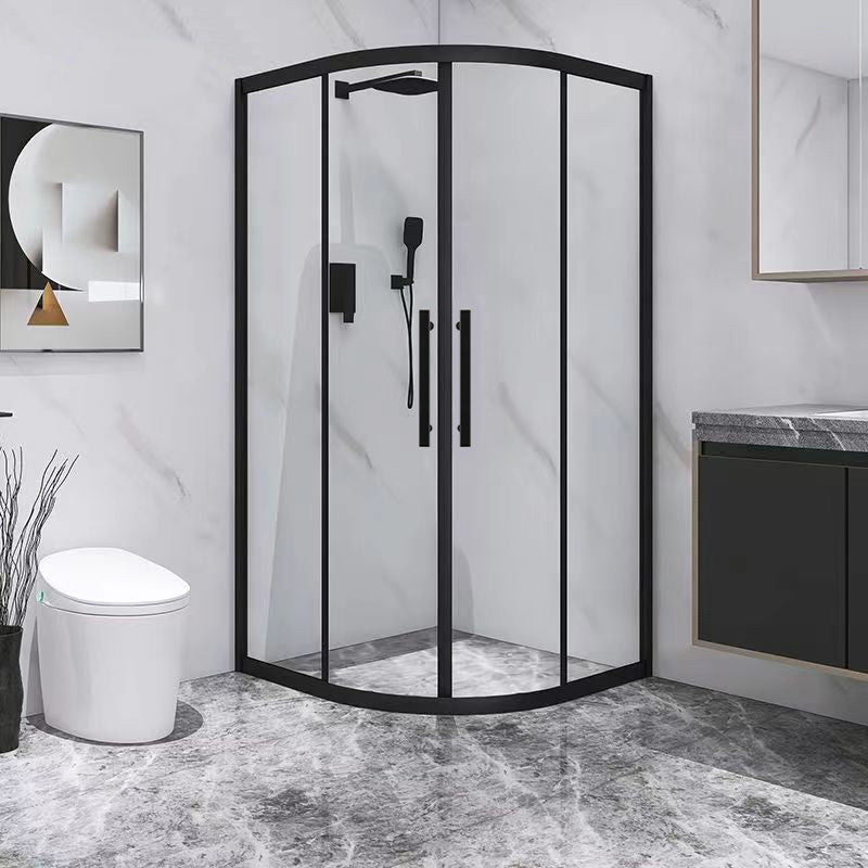 Modern Shower Stall Tempered Glass Double Sliding Neo-Round with Door Handles Shower Kit Clearhalo 'Bathroom Remodel & Bathroom Fixtures' 'Home Improvement' 'home_improvement' 'home_improvement_shower_stalls_enclosures' 'Shower Stalls & Enclosures' 'shower_stalls_enclosures' 'Showers & Bathtubs' 6772700
