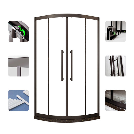 Modern Shower Stall Tempered Glass Double Sliding Neo-Round with Door Handles Shower Kit Clearhalo 'Bathroom Remodel & Bathroom Fixtures' 'Home Improvement' 'home_improvement' 'home_improvement_shower_stalls_enclosures' 'Shower Stalls & Enclosures' 'shower_stalls_enclosures' 'Showers & Bathtubs' 6772703