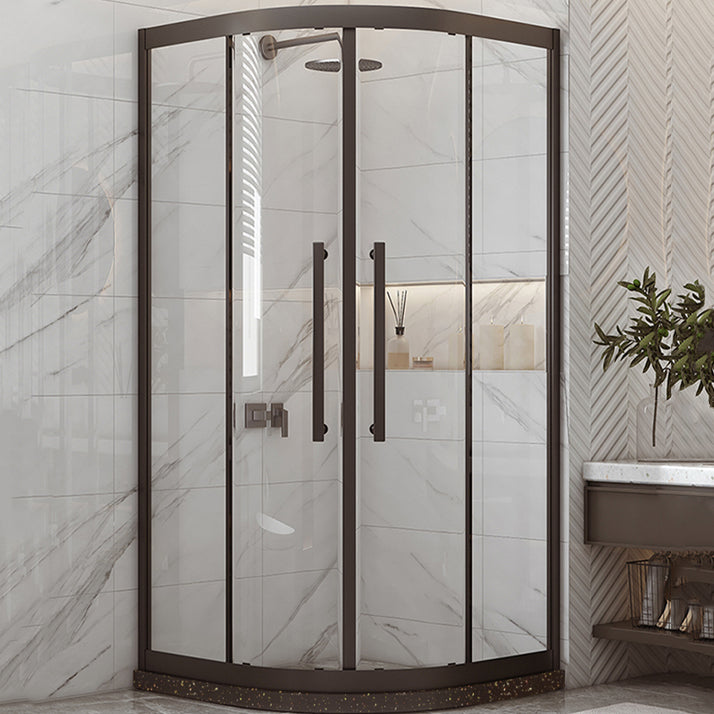 Modern Shower Stall Tempered Glass Double Sliding Neo-Round with Door Handles Shower Kit Clearhalo 'Bathroom Remodel & Bathroom Fixtures' 'Home Improvement' 'home_improvement' 'home_improvement_shower_stalls_enclosures' 'Shower Stalls & Enclosures' 'shower_stalls_enclosures' 'Showers & Bathtubs' 6772704