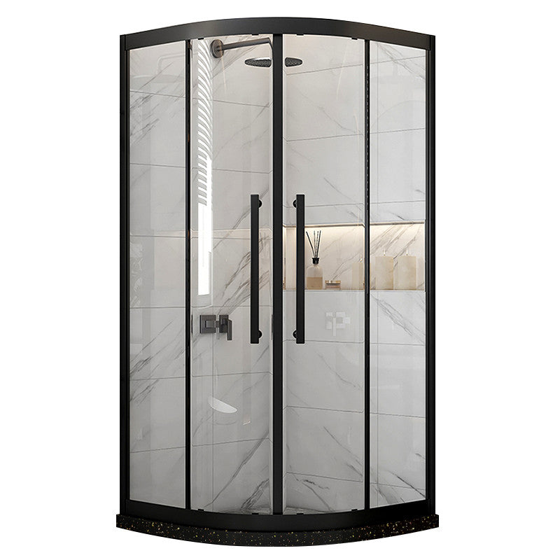 Modern Shower Stall Tempered Glass Double Sliding Neo-Round with Door Handles Shower Kit Clearhalo 'Bathroom Remodel & Bathroom Fixtures' 'Home Improvement' 'home_improvement' 'home_improvement_shower_stalls_enclosures' 'Shower Stalls & Enclosures' 'shower_stalls_enclosures' 'Showers & Bathtubs' 6772706
