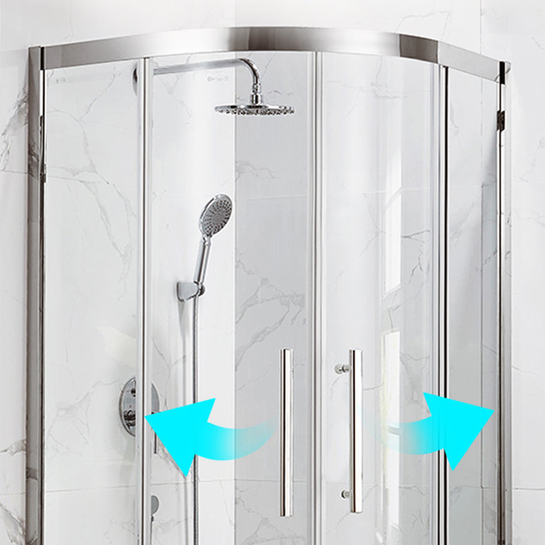 Modern Shower Stall Tempered Glass Double Sliding Neo-Round with Door Handles Shower Kit Clearhalo 'Bathroom Remodel & Bathroom Fixtures' 'Home Improvement' 'home_improvement' 'home_improvement_shower_stalls_enclosures' 'Shower Stalls & Enclosures' 'shower_stalls_enclosures' 'Showers & Bathtubs' 6772707
