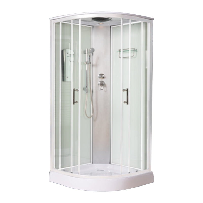 Contemporary Shower Kit Clear Tempered Framed Arc Shape Shower Stall White Clearhalo 'Bathroom Remodel & Bathroom Fixtures' 'Home Improvement' 'home_improvement' 'home_improvement_shower_stalls_enclosures' 'Shower Stalls & Enclosures' 'shower_stalls_enclosures' 'Showers & Bathtubs' 6772730