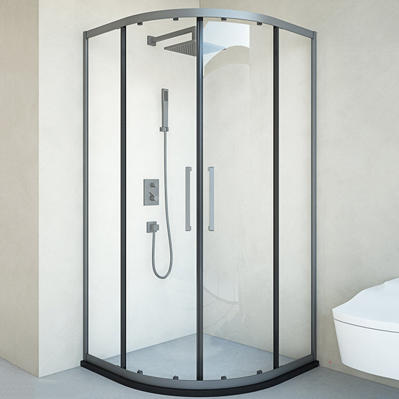 Modern Shower Stall Tempered Glass Rounded Double Sliding Clear Corner Shower Enclosure Gray Clearhalo 'Bathroom Remodel & Bathroom Fixtures' 'Home Improvement' 'home_improvement' 'home_improvement_shower_stalls_enclosures' 'Shower Stalls & Enclosures' 'shower_stalls_enclosures' 'Showers & Bathtubs' 6772736