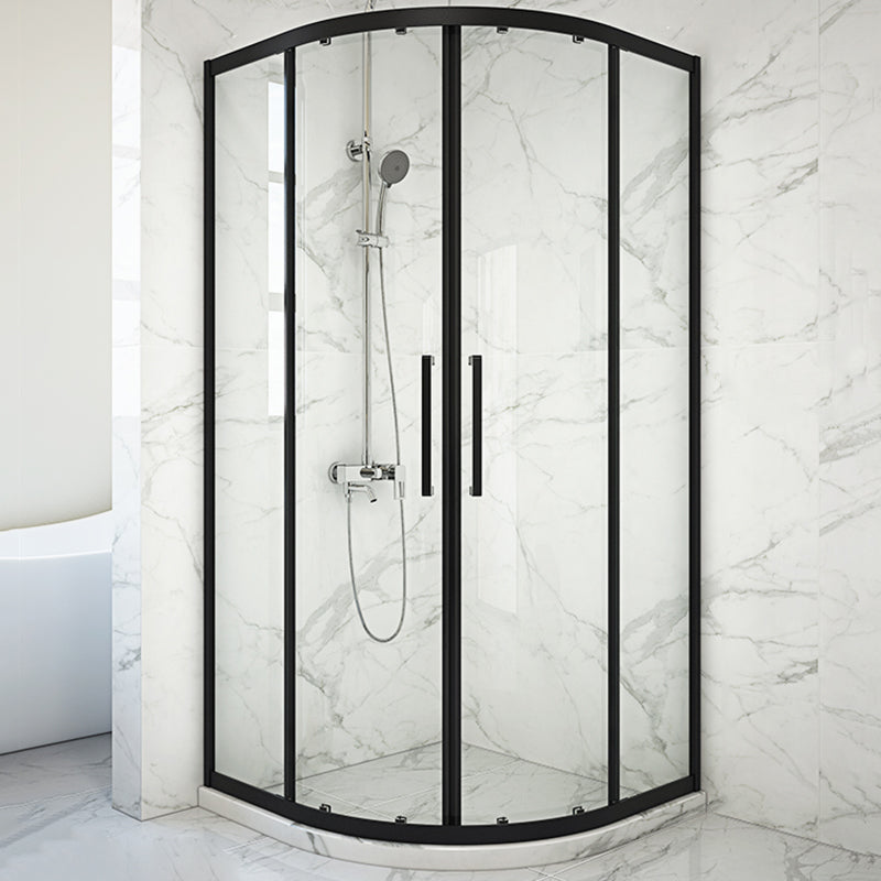 Modern Shower Stall Tempered Glass Rounded Double Sliding Clear Corner Shower Enclosure Black Clearhalo 'Bathroom Remodel & Bathroom Fixtures' 'Home Improvement' 'home_improvement' 'home_improvement_shower_stalls_enclosures' 'Shower Stalls & Enclosures' 'shower_stalls_enclosures' 'Showers & Bathtubs' 6772737
