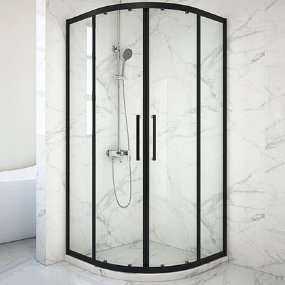 Modern Shower Stall Tempered Glass Rounded Double Sliding Clear Corner Shower Enclosure Black Clearhalo 'Bathroom Remodel & Bathroom Fixtures' 'Home Improvement' 'home_improvement' 'home_improvement_shower_stalls_enclosures' 'Shower Stalls & Enclosures' 'shower_stalls_enclosures' 'Showers & Bathtubs' 6772737