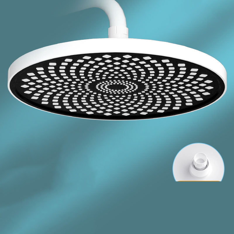 Round Fixed Shower Head High Flow Aerating Wall-Mount Showerhead 9" White Large Shower Clearhalo 'Bathroom Remodel & Bathroom Fixtures' 'Home Improvement' 'home_improvement' 'home_improvement_shower_heads' 'Shower Heads' 'shower_heads' 'Showers & Bathtubs Plumbing' 'Showers & Bathtubs' 6773303