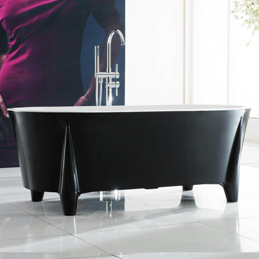 Modern Acrylic Oval Bathtub Freestanding Soaking Bathtub for Bathroom Black 59"L x 29.5"W x 24"H Clearhalo 'Bathroom Remodel & Bathroom Fixtures' 'Bathtubs' 'Home Improvement' 'home_improvement' 'home_improvement_bathtubs' 'Showers & Bathtubs' 6773951