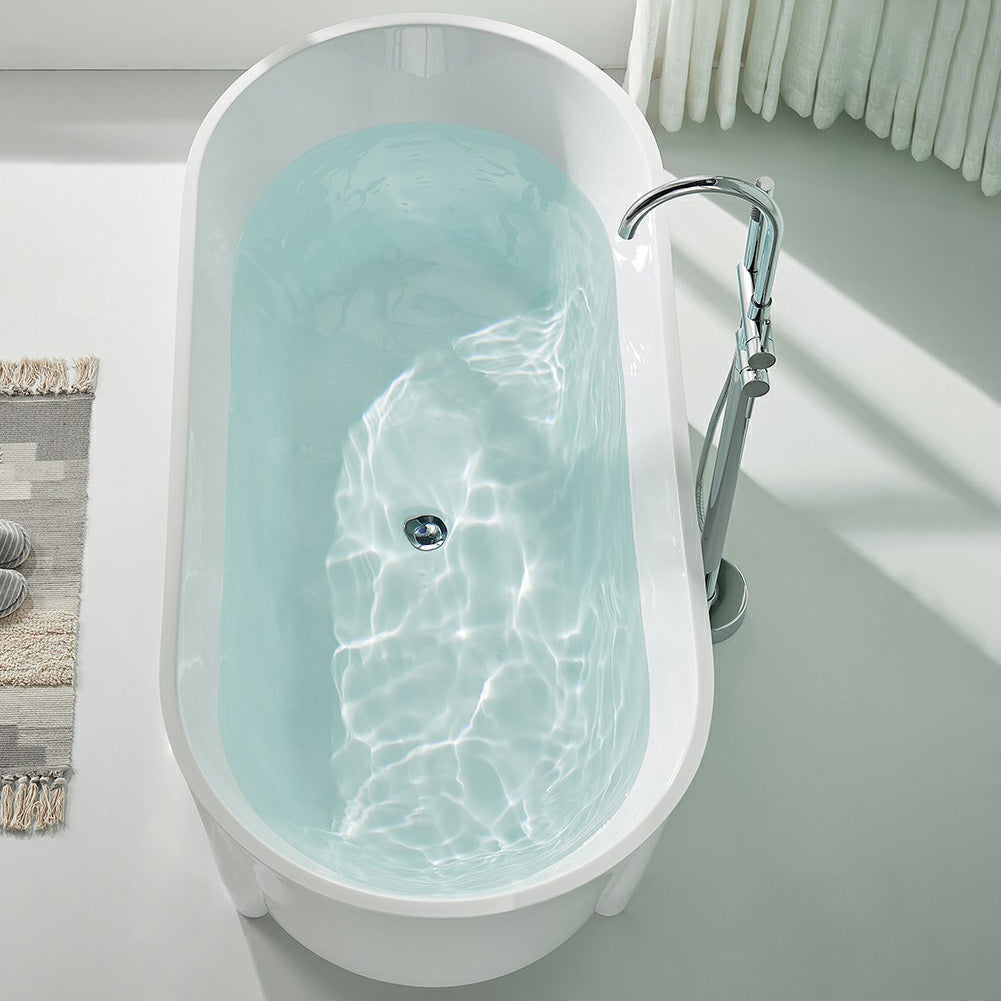 Modern Acrylic Oval Bathtub Freestanding Soaking Bathtub for Bathroom White 63"L x 30"W x 24"H Clearhalo 'Bathroom Remodel & Bathroom Fixtures' 'Bathtubs' 'Home Improvement' 'home_improvement' 'home_improvement_bathtubs' 'Showers & Bathtubs' 6773955