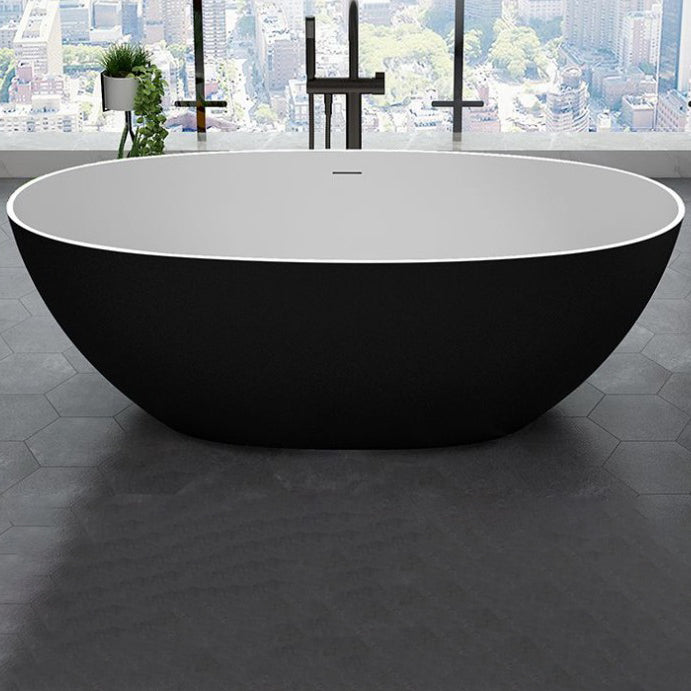 22.05-inch Tall Stone Oval Bathtub Soaking Freestanding Bath Black Clearhalo 'Bathroom Remodel & Bathroom Fixtures' 'Bathtubs' 'Home Improvement' 'home_improvement' 'home_improvement_bathtubs' 'Showers & Bathtubs' 6774031