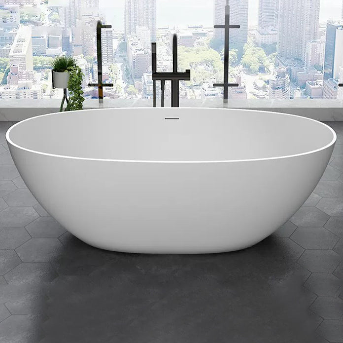 22.05-inch Tall Stone Oval Bathtub Soaking Freestanding Bath Matte White Clearhalo 'Bathroom Remodel & Bathroom Fixtures' 'Bathtubs' 'Home Improvement' 'home_improvement' 'home_improvement_bathtubs' 'Showers & Bathtubs' 6774034