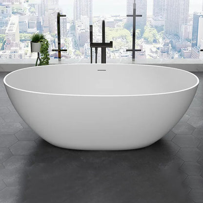 22.05-inch Tall Stone Oval Bathtub Soaking Freestanding Bath Matte White Clearhalo 'Bathroom Remodel & Bathroom Fixtures' 'Bathtubs' 'Home Improvement' 'home_improvement' 'home_improvement_bathtubs' 'Showers & Bathtubs' 6774034