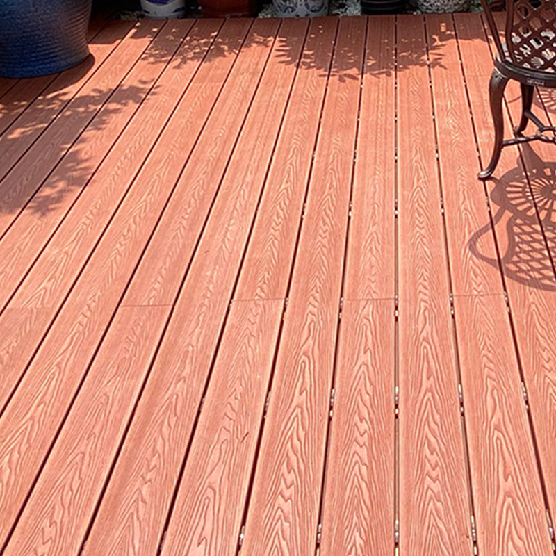 Modern Deck Plank Wooden Embossed Waterproof Slip Resistant Floor Board Rosewood 75.3 sq ft. - 14 Pieces Round Hole Clearhalo 'Home Improvement' 'home_improvement' 'home_improvement_outdoor_deck_tiles_planks' 'Outdoor Deck Tiles & Planks' 'Outdoor Flooring & Tile' 'Outdoor Remodel' 'outdoor_deck_tiles_planks' 6775145