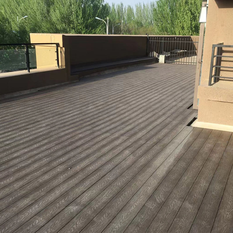 Modern Deck Plank Wooden Embossed Waterproof Slip Resistant Floor Board Chocolate 75.3 sq ft. - 14 Pieces Round Hole Clearhalo 'Home Improvement' 'home_improvement' 'home_improvement_outdoor_deck_tiles_planks' 'Outdoor Deck Tiles & Planks' 'Outdoor Flooring & Tile' 'Outdoor Remodel' 'outdoor_deck_tiles_planks' 6775150