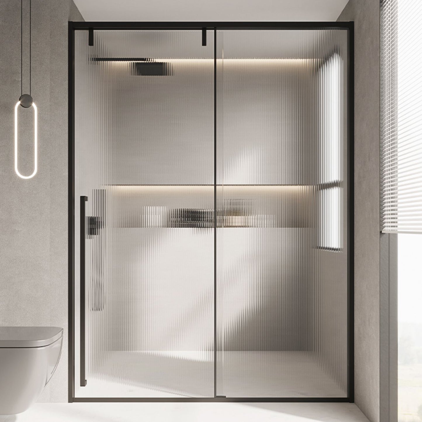 Glass and Metal Shower Door Simple One-Line Shower Black Bath Door Clearhalo 'Bathroom Remodel & Bathroom Fixtures' 'Home Improvement' 'home_improvement' 'home_improvement_shower_tub_doors' 'Shower and Tub Doors' 'shower_tub_doors' 'Showers & Bathtubs' 6777779