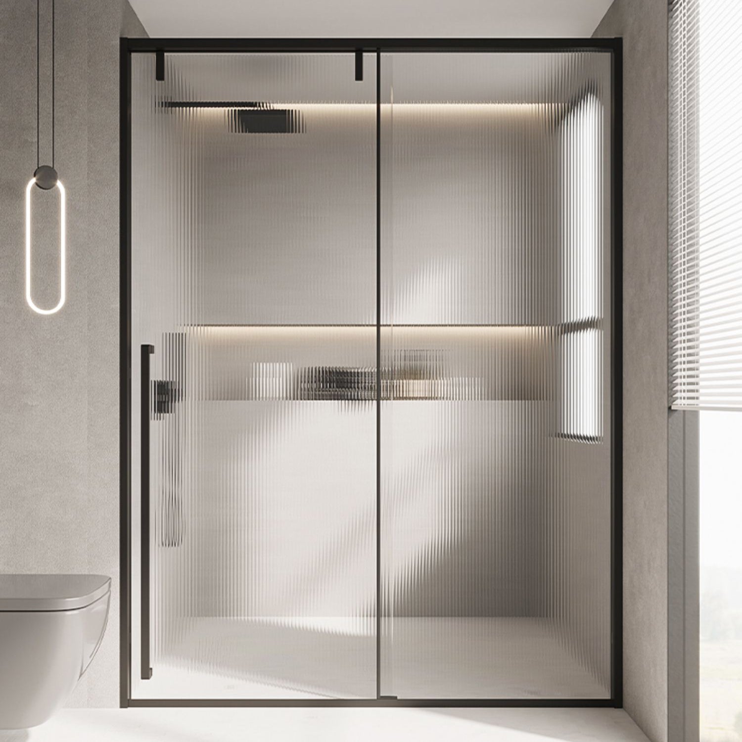 Glass and Metal Shower Door Simple One-Line Shower Black Bath Door Clearhalo 'Bathroom Remodel & Bathroom Fixtures' 'Home Improvement' 'home_improvement' 'home_improvement_shower_tub_doors' 'Shower and Tub Doors' 'shower_tub_doors' 'Showers & Bathtubs' 6777779