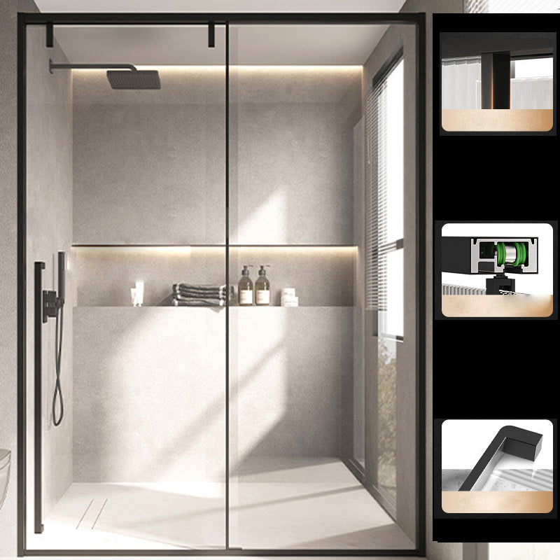 Glass and Metal Shower Door Simple One-Line Shower Black Bath Door Right Clear Glass Clearhalo 'Bathroom Remodel & Bathroom Fixtures' 'Home Improvement' 'home_improvement' 'home_improvement_shower_tub_doors' 'Shower and Tub Doors' 'shower_tub_doors' 'Showers & Bathtubs' 6777781