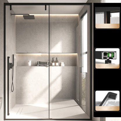 Glass and Metal Shower Door Simple One-Line Shower Black Bath Door Right Clear Glass Clearhalo 'Bathroom Remodel & Bathroom Fixtures' 'Home Improvement' 'home_improvement' 'home_improvement_shower_tub_doors' 'Shower and Tub Doors' 'shower_tub_doors' 'Showers & Bathtubs' 6777781
