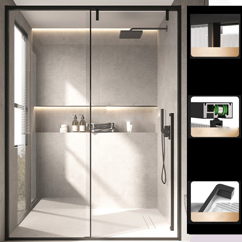 Glass and Metal Shower Door Simple One-Line Shower Black Bath Door Left Clear Glass Clearhalo 'Bathroom Remodel & Bathroom Fixtures' 'Home Improvement' 'home_improvement' 'home_improvement_shower_tub_doors' 'Shower and Tub Doors' 'shower_tub_doors' 'Showers & Bathtubs' 6777785
