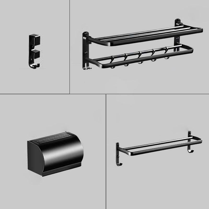 Modern Aluminum Bath Hardware Set Black Bathroom Accessory Kit 4-Piece Set (Towel Bar) Clearhalo 'Bathroom Hardware Sets' 'Bathroom Hardware' 'Bathroom Remodel & Bathroom Fixtures' 'bathroom_hardware_sets' 'Home Improvement' 'home_improvement' 'home_improvement_bathroom_hardware_sets' 6778044