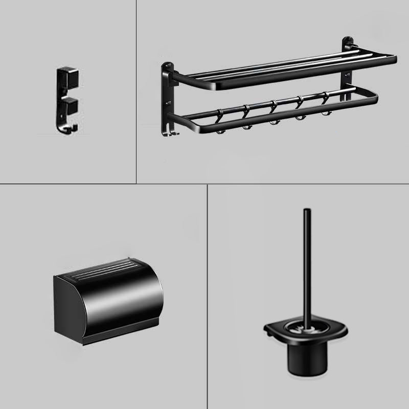 Modern Aluminum Bath Hardware Set Black Bathroom Accessory Kit 4-Piece Set (Toilet Brush) Clearhalo 'Bathroom Hardware Sets' 'Bathroom Hardware' 'Bathroom Remodel & Bathroom Fixtures' 'bathroom_hardware_sets' 'Home Improvement' 'home_improvement' 'home_improvement_bathroom_hardware_sets' 6778056