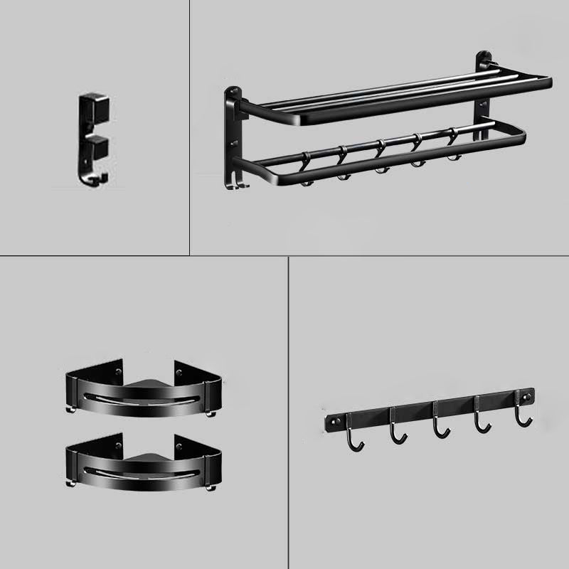 Modern Aluminum Bath Hardware Set Black Bathroom Accessory Kit 5-Piece Set (Row Hook) Clearhalo 'Bathroom Hardware Sets' 'Bathroom Hardware' 'Bathroom Remodel & Bathroom Fixtures' 'bathroom_hardware_sets' 'Home Improvement' 'home_improvement' 'home_improvement_bathroom_hardware_sets' 6778057
