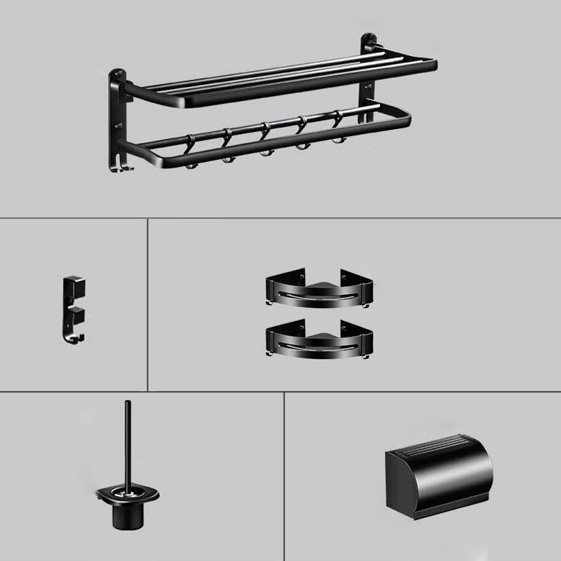 Modern Aluminum Bath Hardware Set Black Bathroom Accessory Kit 6-Piece Set (Toilet Brush) Clearhalo 'Bathroom Hardware Sets' 'Bathroom Hardware' 'Bathroom Remodel & Bathroom Fixtures' 'bathroom_hardware_sets' 'Home Improvement' 'home_improvement' 'home_improvement_bathroom_hardware_sets' 6778058