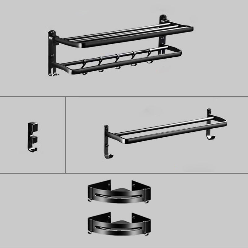 Modern Aluminum Bath Hardware Set Black Bathroom Accessory Kit 5-Piece Set (Towel Bar) Clearhalo 'Bathroom Hardware Sets' 'Bathroom Hardware' 'Bathroom Remodel & Bathroom Fixtures' 'bathroom_hardware_sets' 'Home Improvement' 'home_improvement' 'home_improvement_bathroom_hardware_sets' 6778060