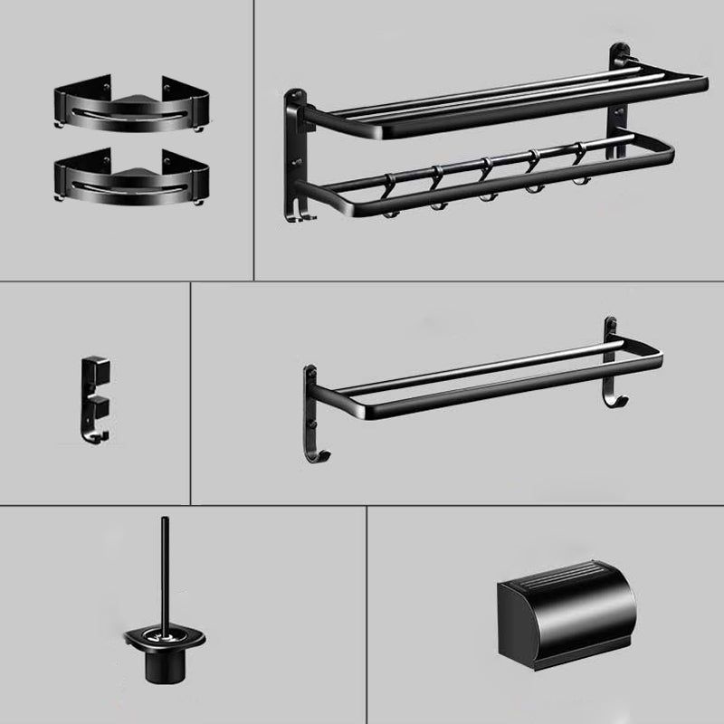 Modern Aluminum Bath Hardware Set Black Bathroom Accessory Kit 7-Piece Set (Triangle Bath Shelf) Clearhalo 'Bathroom Hardware Sets' 'Bathroom Hardware' 'Bathroom Remodel & Bathroom Fixtures' 'bathroom_hardware_sets' 'Home Improvement' 'home_improvement' 'home_improvement_bathroom_hardware_sets' 6778064