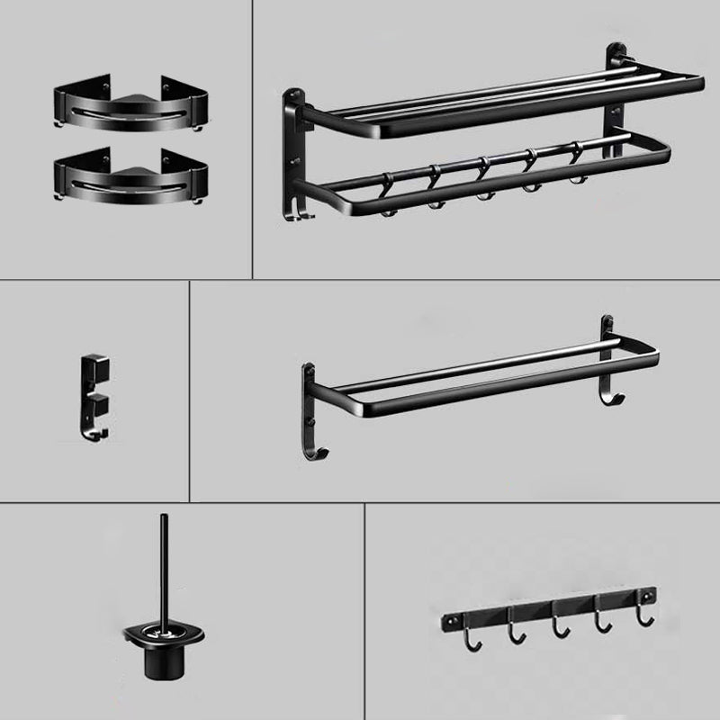 Modern Aluminum Bath Hardware Set Black Bathroom Accessory Kit 7-Piece Set (Toilet Brush) Clearhalo 'Bathroom Hardware Sets' 'Bathroom Hardware' 'Bathroom Remodel & Bathroom Fixtures' 'bathroom_hardware_sets' 'Home Improvement' 'home_improvement' 'home_improvement_bathroom_hardware_sets' 6778065