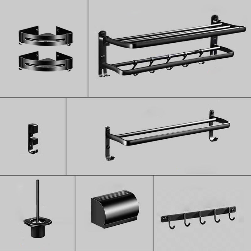 Modern Aluminum Bath Hardware Set Black Bathroom Accessory Kit 8-Piece Set (Triangle Bath Shelf) Clearhalo 'Bathroom Hardware Sets' 'Bathroom Hardware' 'Bathroom Remodel & Bathroom Fixtures' 'bathroom_hardware_sets' 'Home Improvement' 'home_improvement' 'home_improvement_bathroom_hardware_sets' 6778066