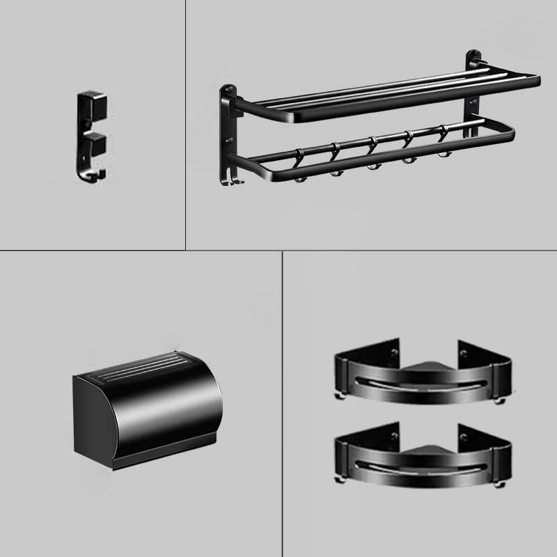 Modern Aluminum Bath Hardware Set Black Bathroom Accessory Kit 5-Piece Set (Towel Rack) Clearhalo 'Bathroom Hardware Sets' 'Bathroom Hardware' 'Bathroom Remodel & Bathroom Fixtures' 'bathroom_hardware_sets' 'Home Improvement' 'home_improvement' 'home_improvement_bathroom_hardware_sets' 6778067