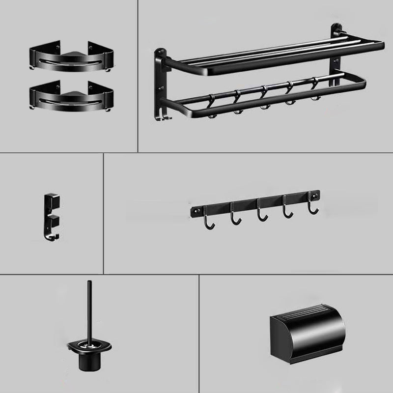 Modern Aluminum Bath Hardware Set Black Bathroom Accessory Kit 7-Piece Set (Hook) Clearhalo 'Bathroom Hardware Sets' 'Bathroom Hardware' 'Bathroom Remodel & Bathroom Fixtures' 'bathroom_hardware_sets' 'Home Improvement' 'home_improvement' 'home_improvement_bathroom_hardware_sets' 6778068